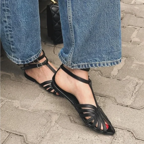 Black Leather Slingback Sandals with Cage Design - Picture 6 of 6
